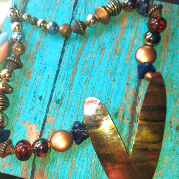 Vintage Brass Beaded Statement Necklace - Picture 4 of 4